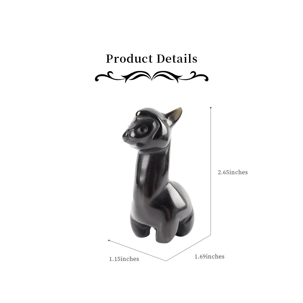 Black Obsidian Alpaca Crystal Carving 2.65 Inch Figurine