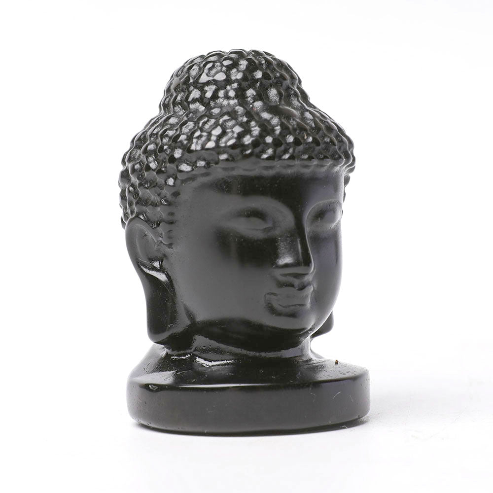 Black Obsidian Buddha Head 2.3 Inch Meditation Statue