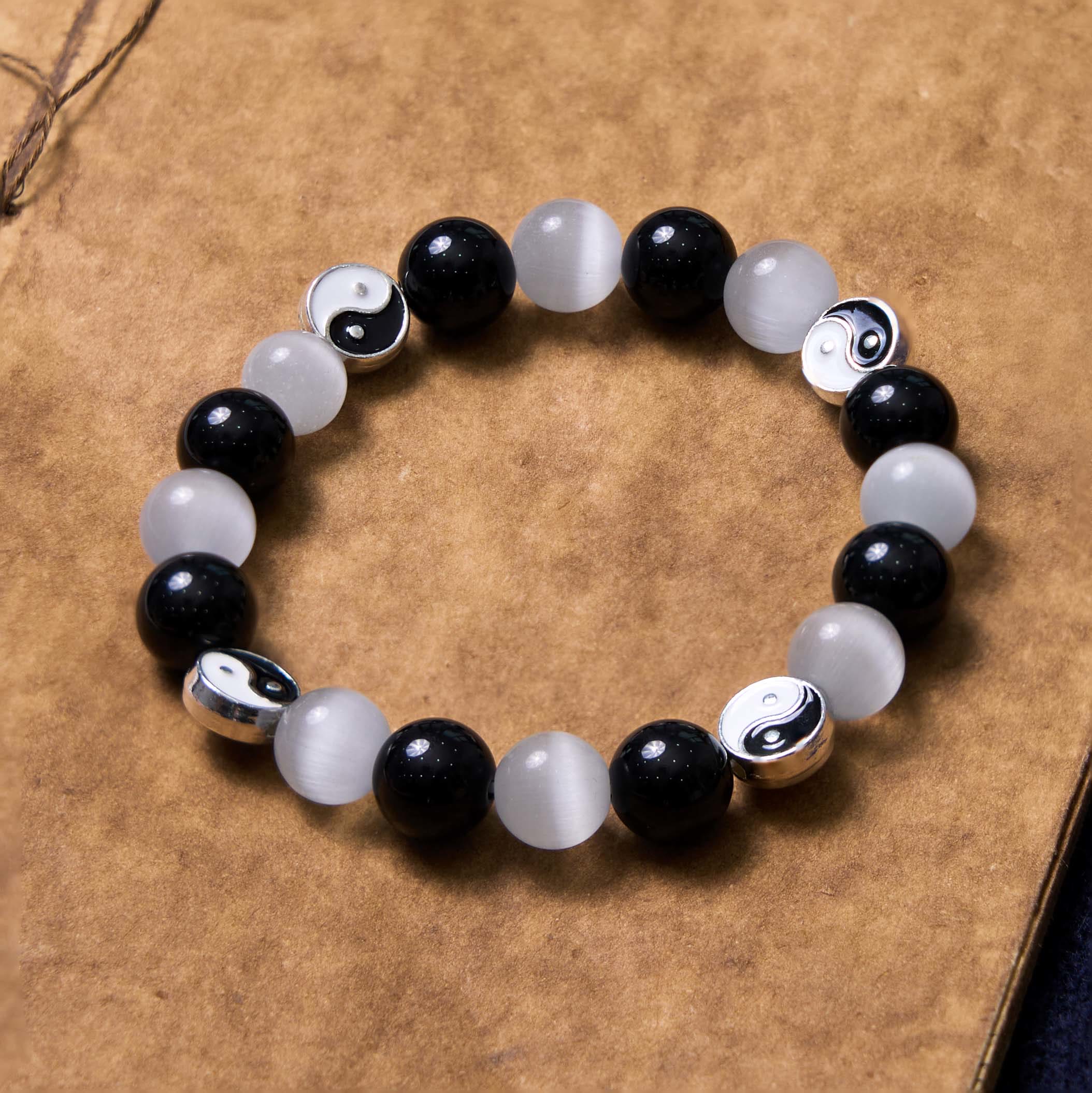 Schwarzes Obsidian-Katzenauge-Yin-Yang-Armband für Reinigung und Stärke