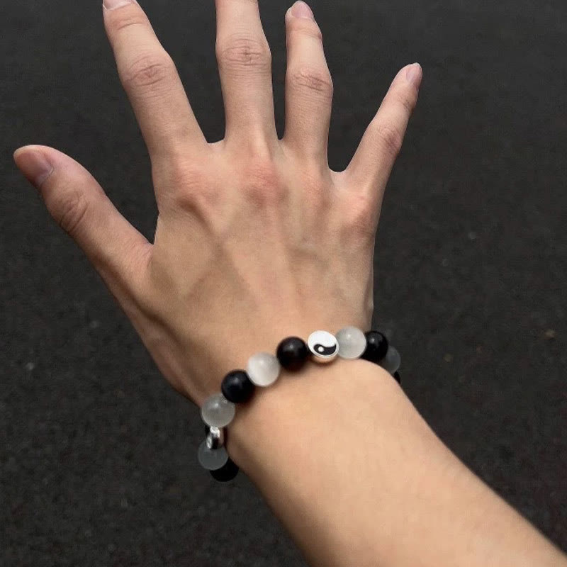 Schwarzes Obsidian-Katzenauge-Yin-Yang-Armband für Reinigung und Stärke