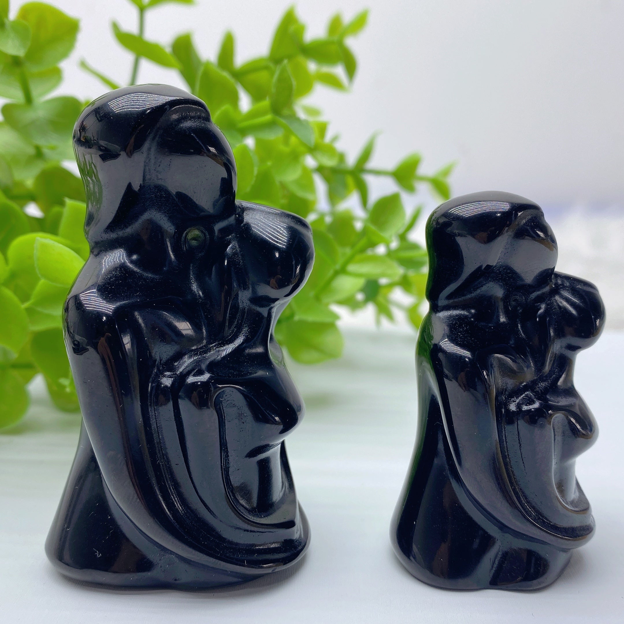 Black Obsidian Couple Carvings 2.3-2.9 Inch Crystal Figurines