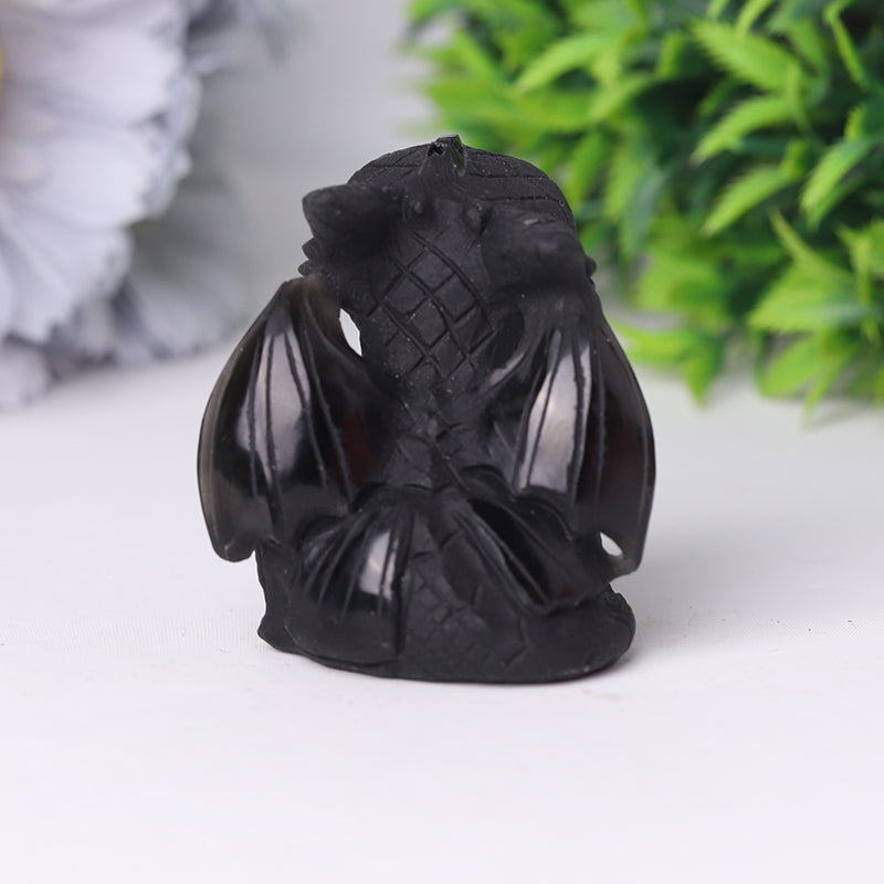 Black Obsidian Crystal Dragon Carving 1.8 Inch Figurine