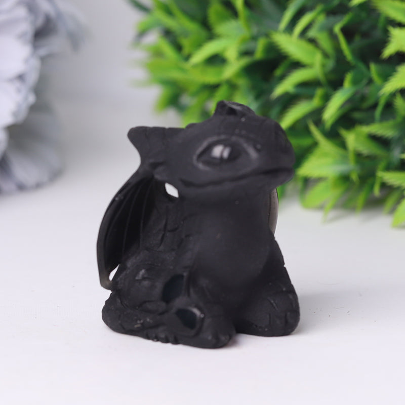 Black Obsidian Crystal Dragon Carving 1.8 Inch Figurine