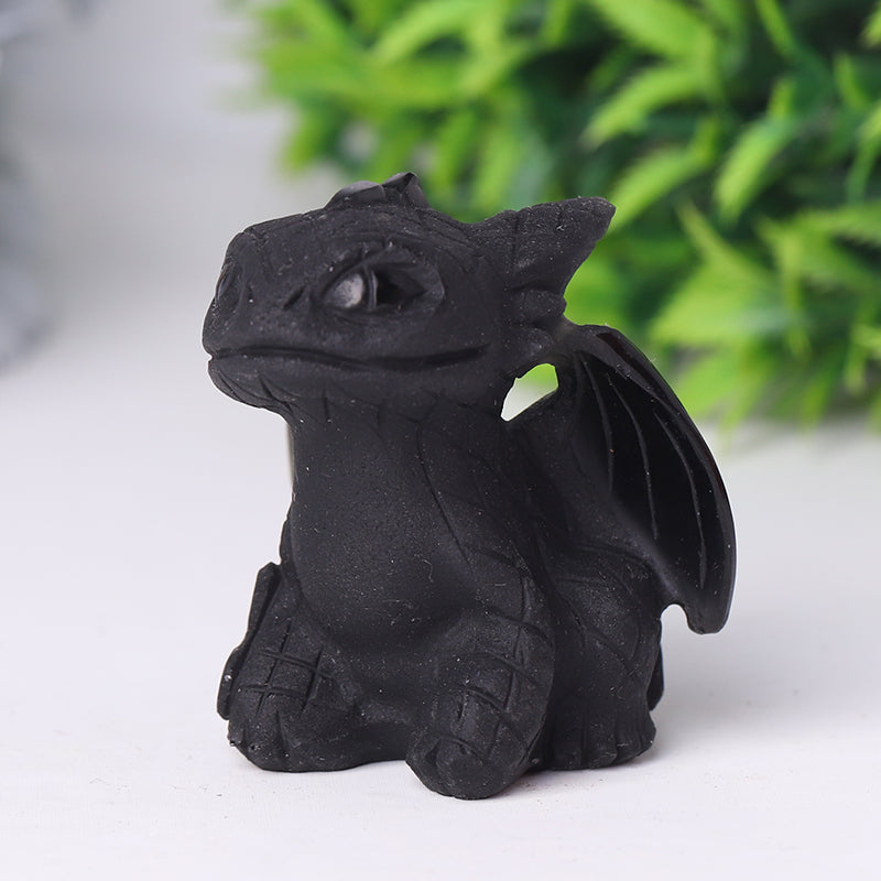 Black Obsidian Crystal Dragon Carving 1.8 Inch Figurine