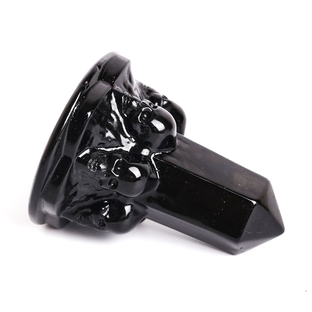 Black Obsidian Crystal Tower With Carved Skull 2 Inch