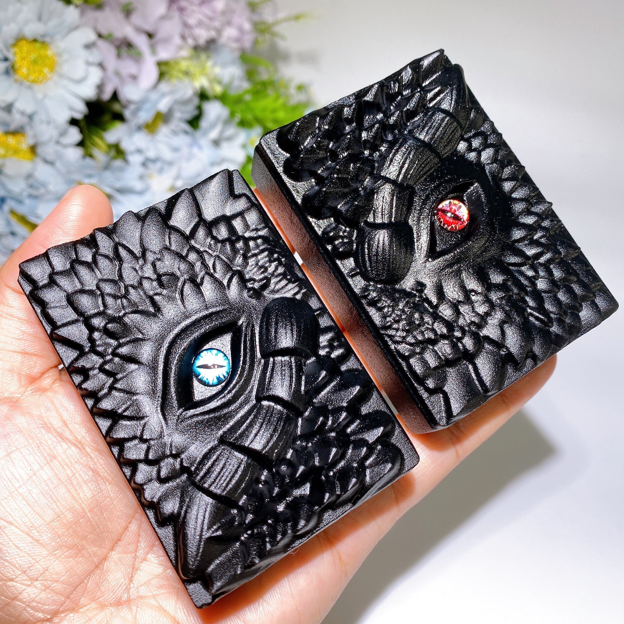 Black Obsidian Dragon Book Crystal Carving 2.2in Healing