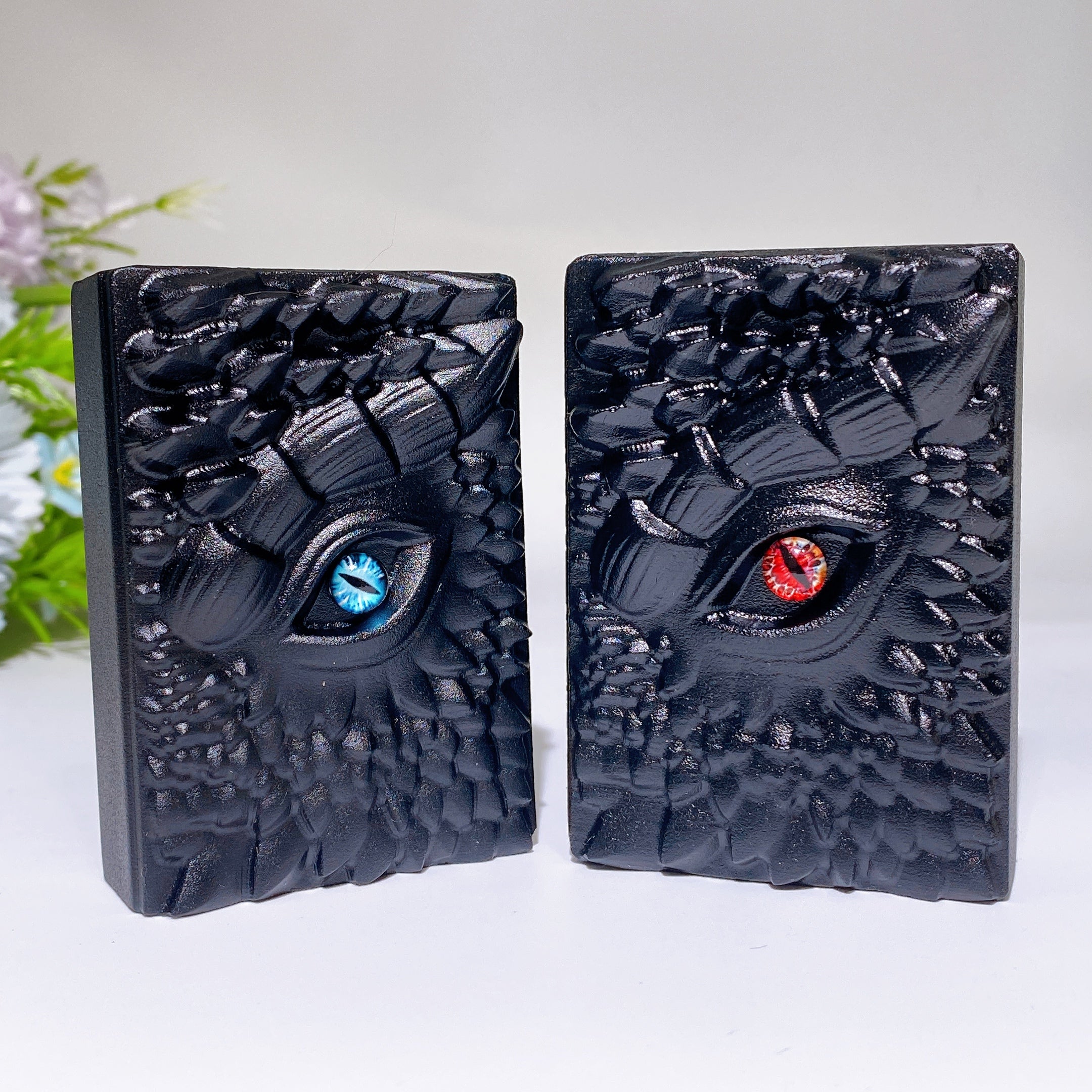Black Obsidian Dragon Book Crystal Carving 2.2in Healing