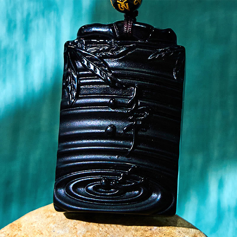 Halskette mit Anhänger aus schwarzem Obsidian, Erfüllung, 65 cm Seil