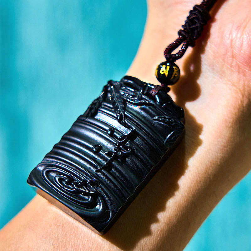 Halskette mit Anhänger aus schwarzem Obsidian, Erfüllung, 65 cm Seil