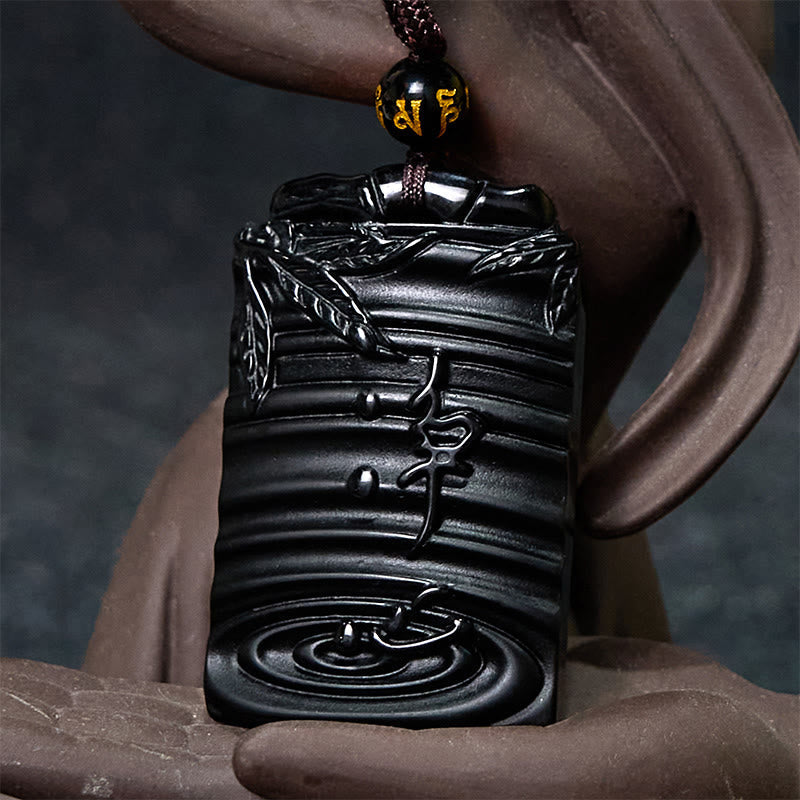 Halskette mit Anhänger aus schwarzem Obsidian, Erfüllung, 65 cm Seil