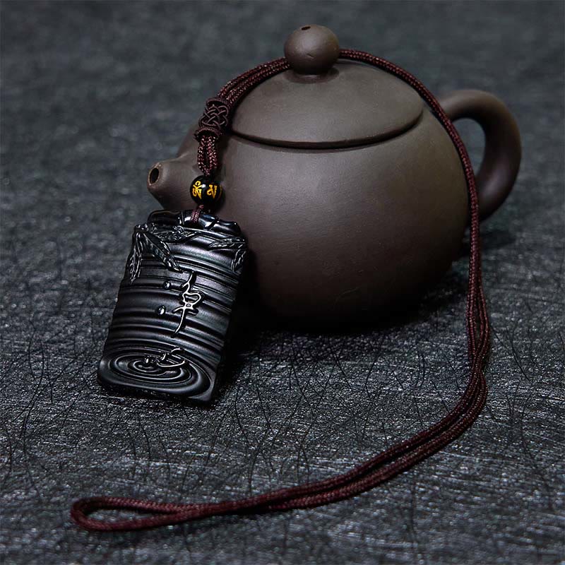 Halskette mit Anhänger aus schwarzem Obsidian, Erfüllung, 65 cm Seil