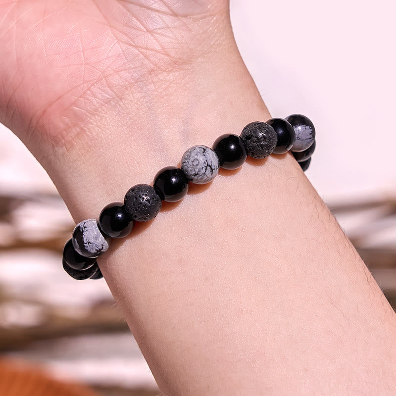 Schwarzes Obsidian-Lavastein-Yin-Yang-Armband für Stärke