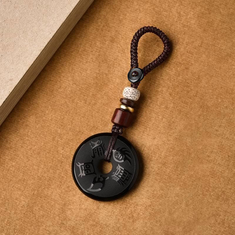 Halskette mit Peace-Schnalle aus schwarzem Obsidian und Anhänger „Fünf Heilige Berge“