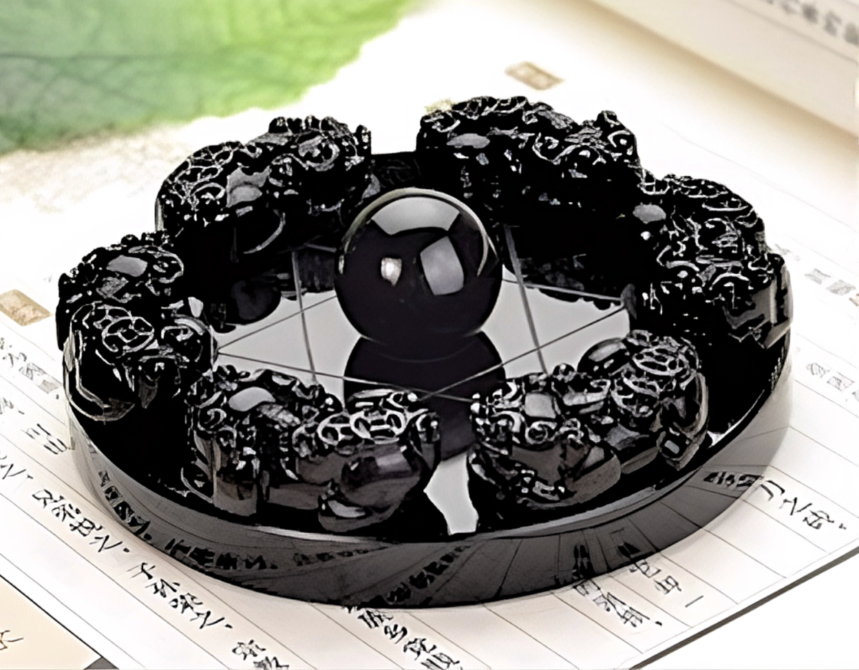 Schwarzer Obsidian Wohlstand und Schutz Pi Xiu Matrix