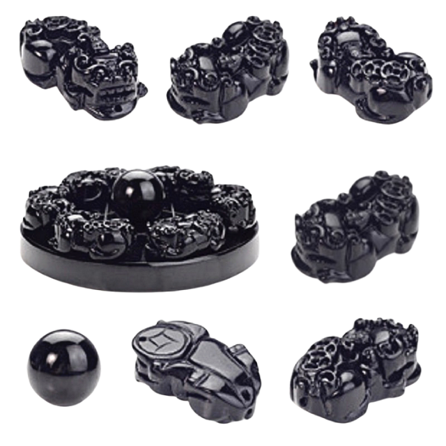 Schwarzer Obsidian Wohlstand und Schutz Pi Xiu Matrix