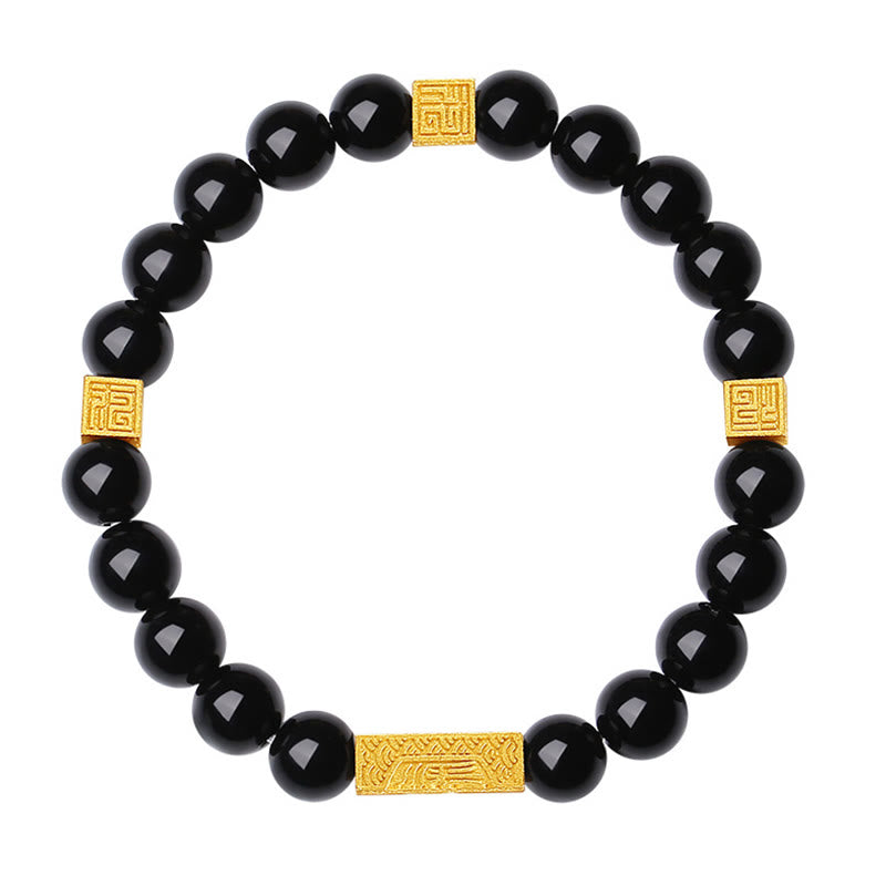 Stärkearmband aus schwarzem Obsidian aus Sterlingsilber