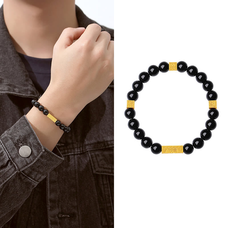 Stärkearmband aus schwarzem Obsidian aus Sterlingsilber