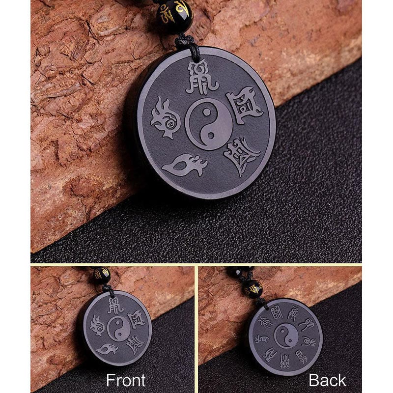 Halskette mit Anhänger „Stärke“ aus schwarzem Obsidian