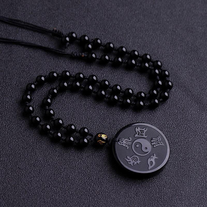 Halskette mit Anhänger „Stärke“ aus schwarzem Obsidian