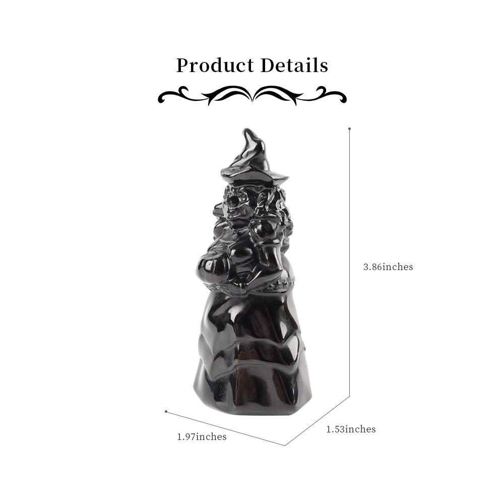 Black Obsidian Witch Crystal Figurine 2in Carving