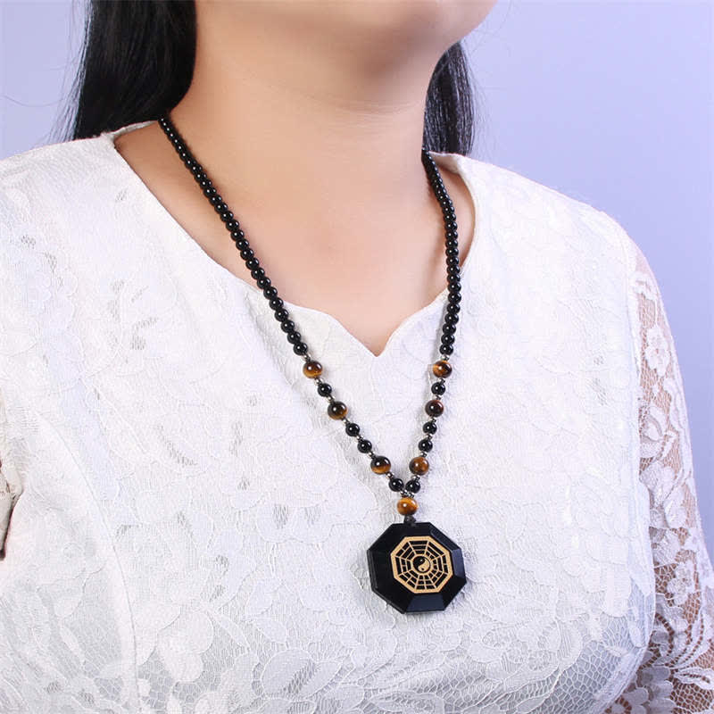 Schwarze Obsidian Yin Yang Halskette | Reinigung &amp; Gleichgewicht