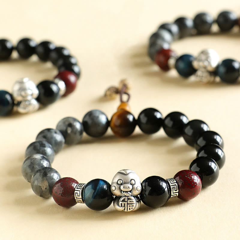 Schutzarmband mit Fu-Charakter aus schwarzem Onyx