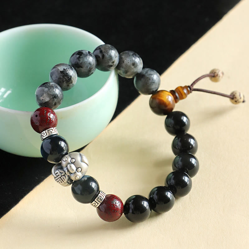 Schutzarmband mit Fu-Charakter aus schwarzem Onyx