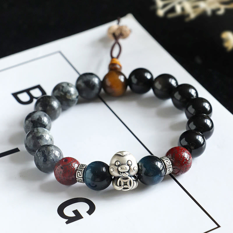 Schutzarmband mit Fu-Charakter aus schwarzem Onyx