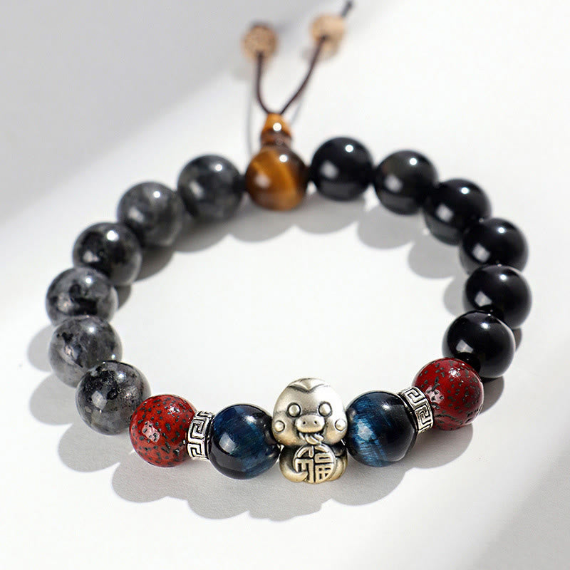 Schutzarmband mit Fu-Charakter aus schwarzem Onyx