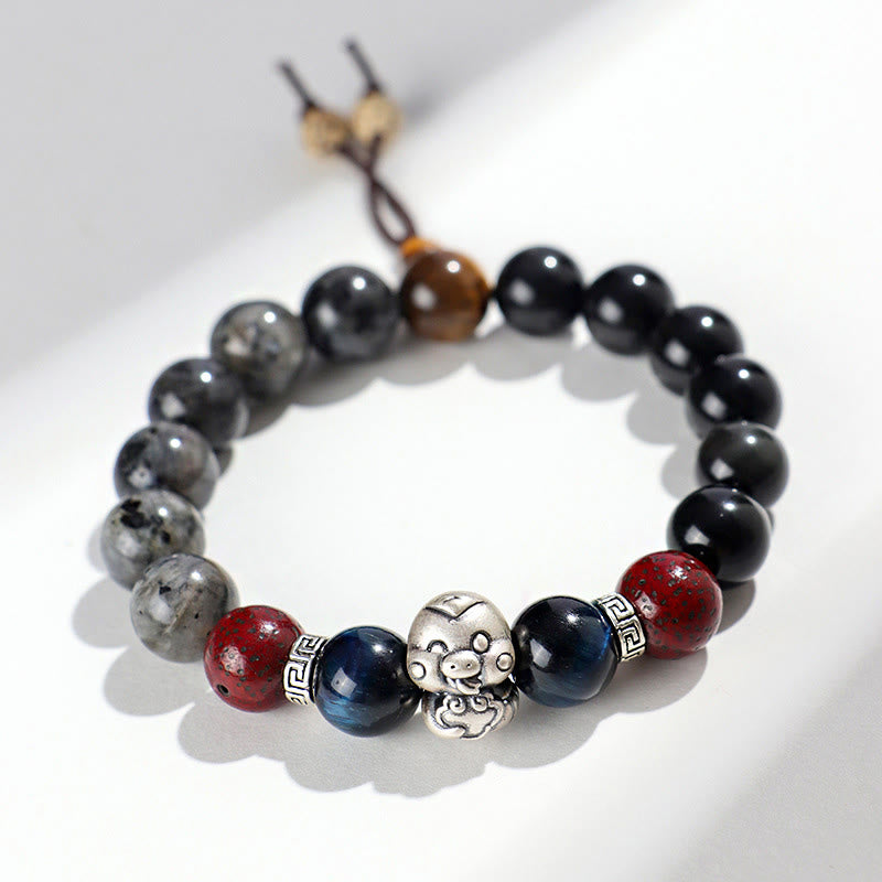 Schutzarmband mit Fu-Charakter aus schwarzem Onyx