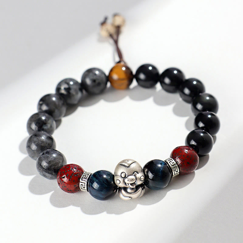 Schutzarmband mit Fu-Charakter aus schwarzem Onyx