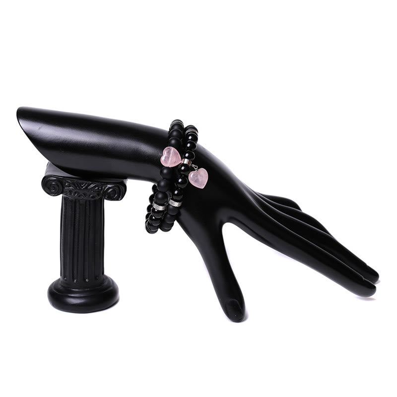 Schwarzes Onyx-Liebesherz-Schutzarmband mit 8 mm Perlen