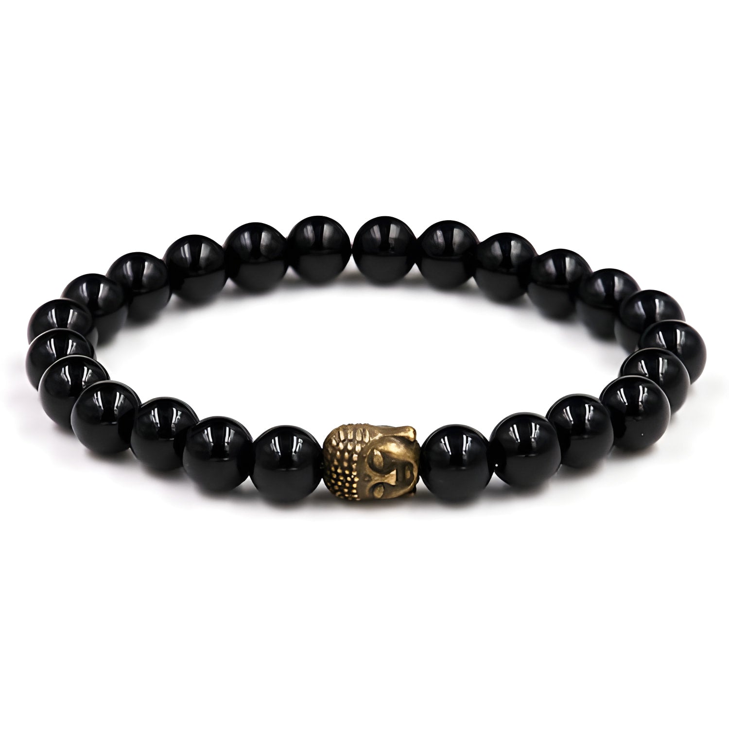 Schwarzes Onyx-Armband mit Om-Symbol und Buddha-Anhänger