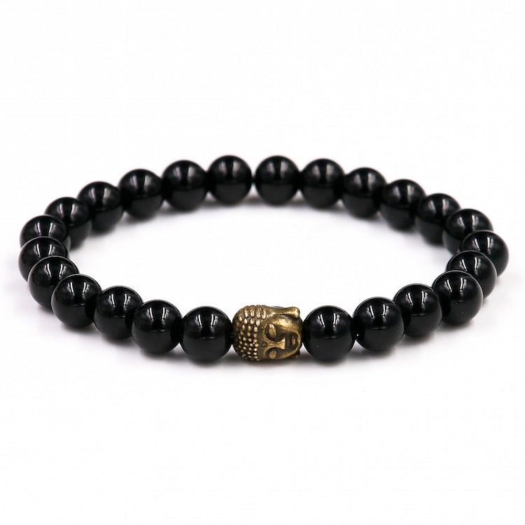 Schwarzes Onyx-Armband mit Om-Symbol und Buddha-Anhänger