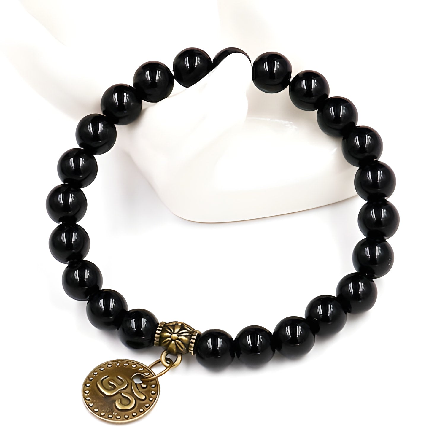 Schwarzes Onyx-Armband mit Om-Symbol und Buddha-Anhänger