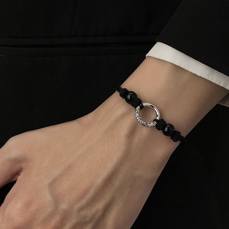 Schwarzes Onyx-Armband mit Peace-Schnalle und spirituellem Schutz