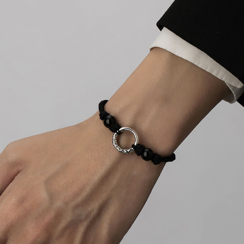Schwarzes Onyx-Armband mit Peace-Schnalle und spirituellem Schutz