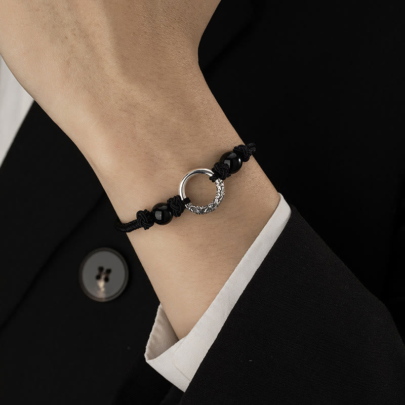 Schwarzes Onyx-Armband mit Peace-Schnalle und spirituellem Schutz