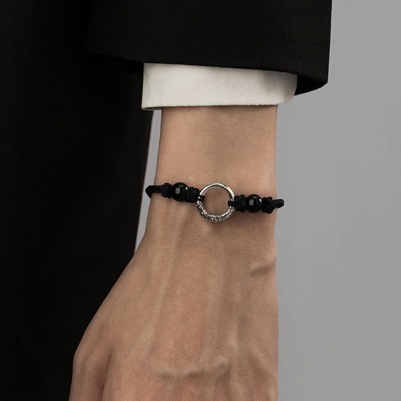 Schwarzes Onyx-Armband mit Peace-Schnalle und spirituellem Schutz