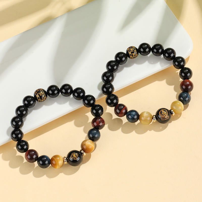 Schwarzes Onyx-Tigerauge-Armband mit chinesischem Sternzeichen