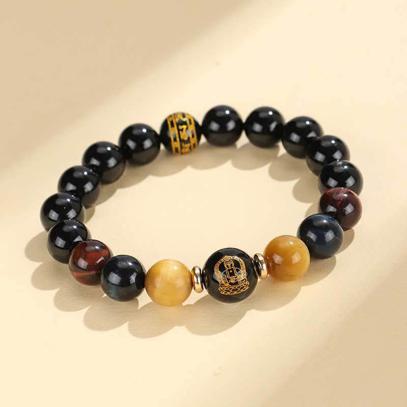 Schwarzes Onyx-Tigerauge-Armband mit chinesischem Sternzeichen