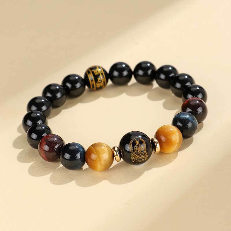 Schwarzes Onyx-Tigerauge-Armband mit chinesischem Sternzeichen