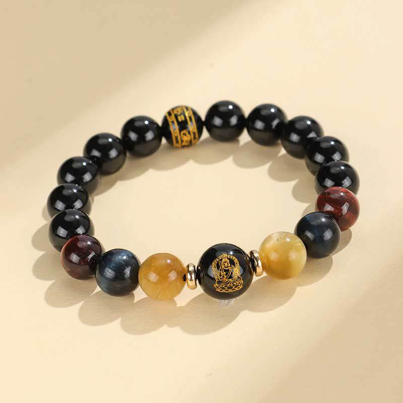Schwarzes Onyx-Tigerauge-Armband mit chinesischem Sternzeichen