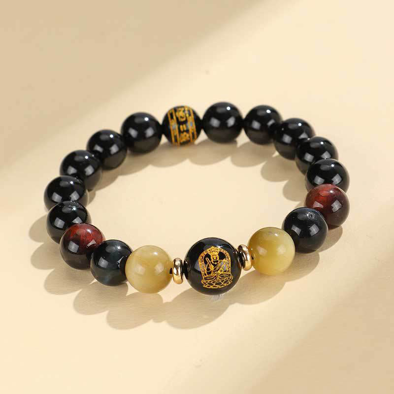 Schwarzes Onyx-Tigerauge-Armband mit chinesischem Sternzeichen
