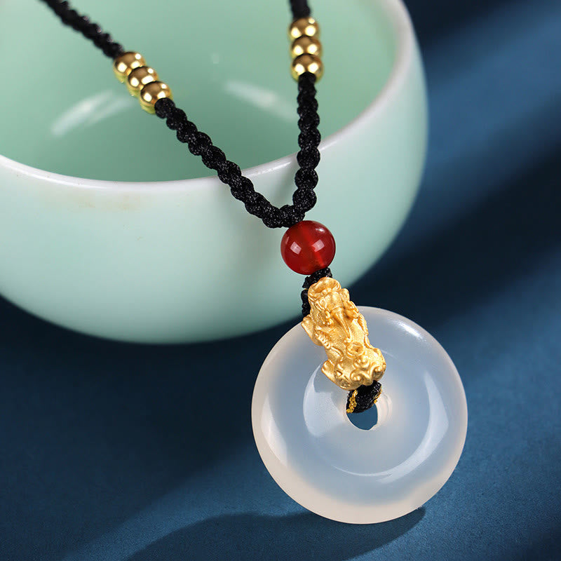 Schwarzer Onyx Weißer Achat Pixiu Glückskette