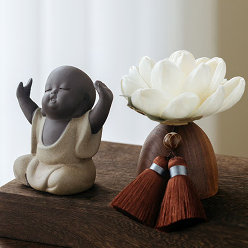 Buddha-Blume aus schwarzem Pfirsichholz, Zen-Dekor, 5,4 cm, Ruheheilung