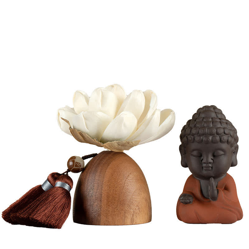Buddha-Blume aus schwarzem Pfirsichholz, Zen-Dekor, 5,4 cm, Ruheheilung
