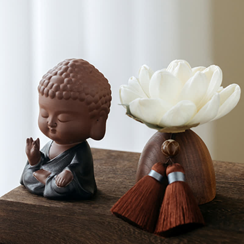 Buddha-Blume aus schwarzem Pfirsichholz, Zen-Dekor, 5,4 cm, Ruheheilung