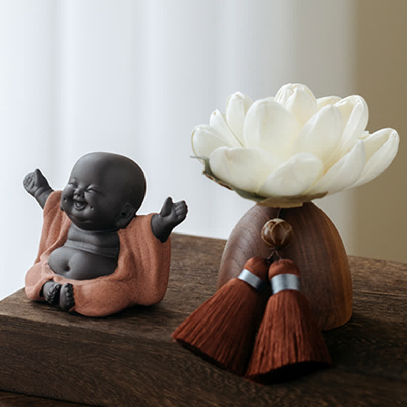 Buddha-Blume aus schwarzem Pfirsichholz, Zen-Dekor, 5,4 cm, Ruheheilung