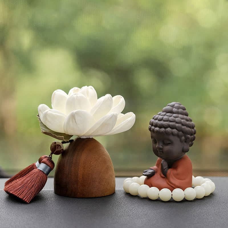 Buddha-Blume aus schwarzem Pfirsichholz, Zen-Dekor, 5,4 cm, Ruheheilung